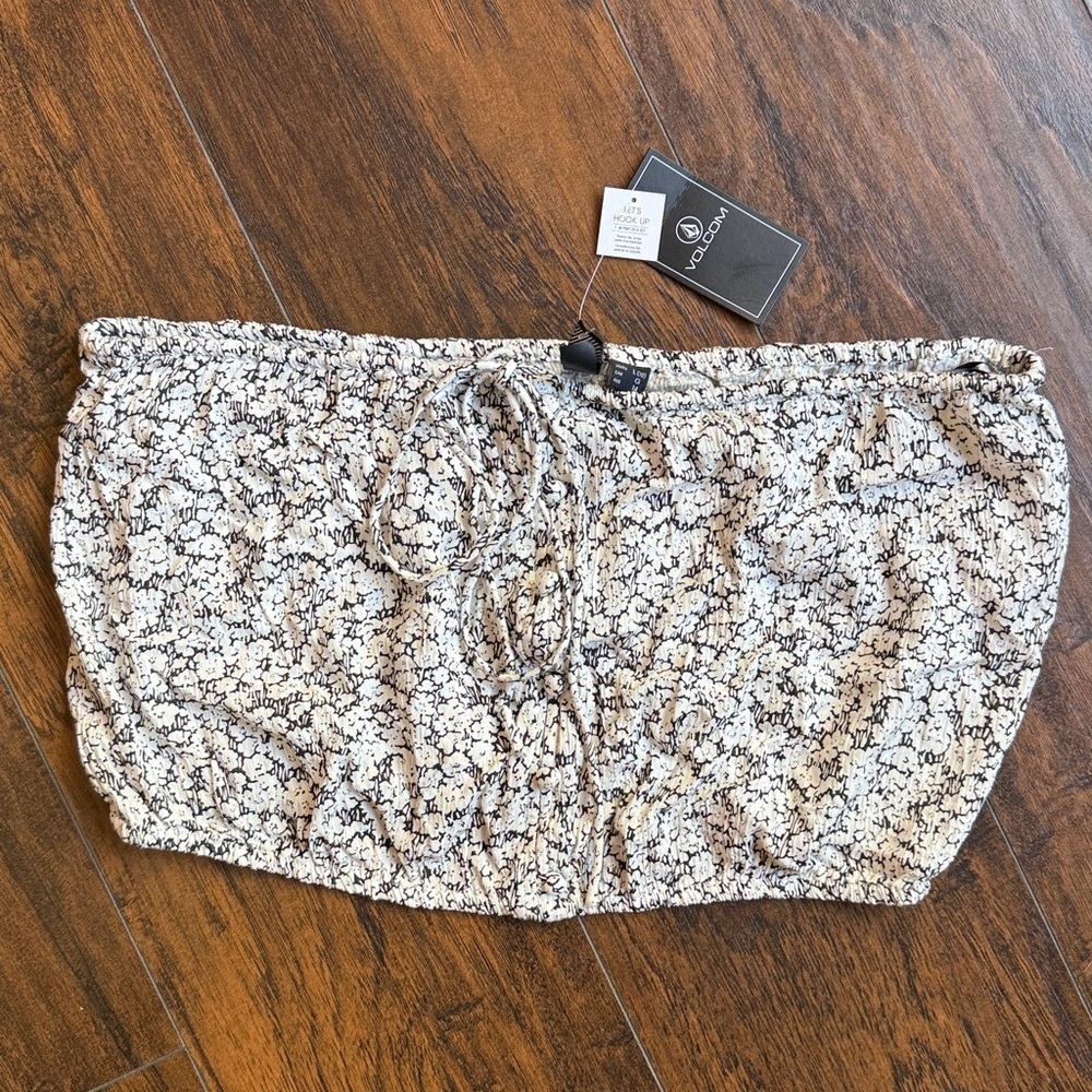 Nwt Volcom Bae Bae Doll Black And White Floral Tie Top Tube Top Size Large (A18)